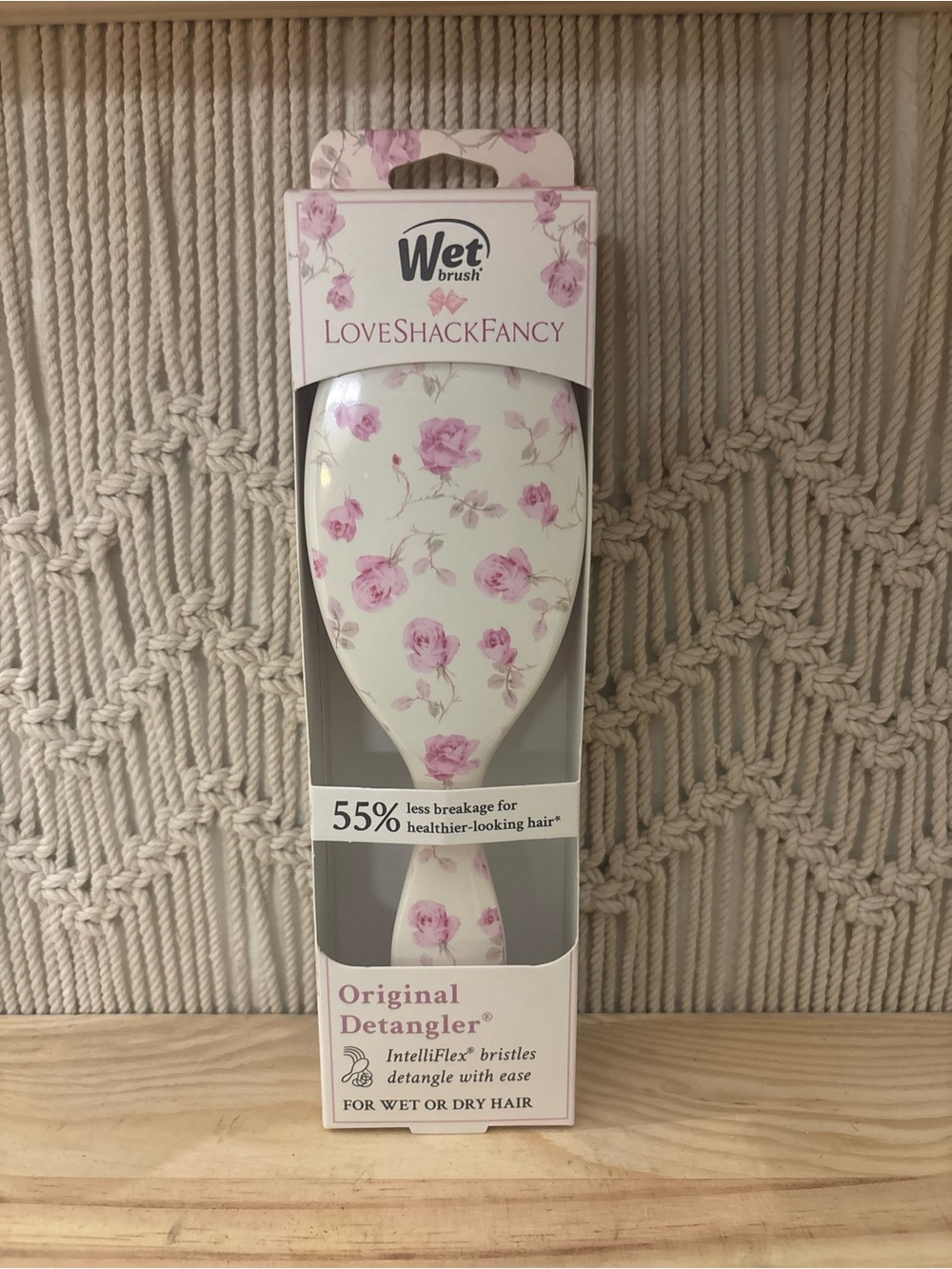 LoveShackFancy Wet Brush Original Detangler in White with Pink Floral Print